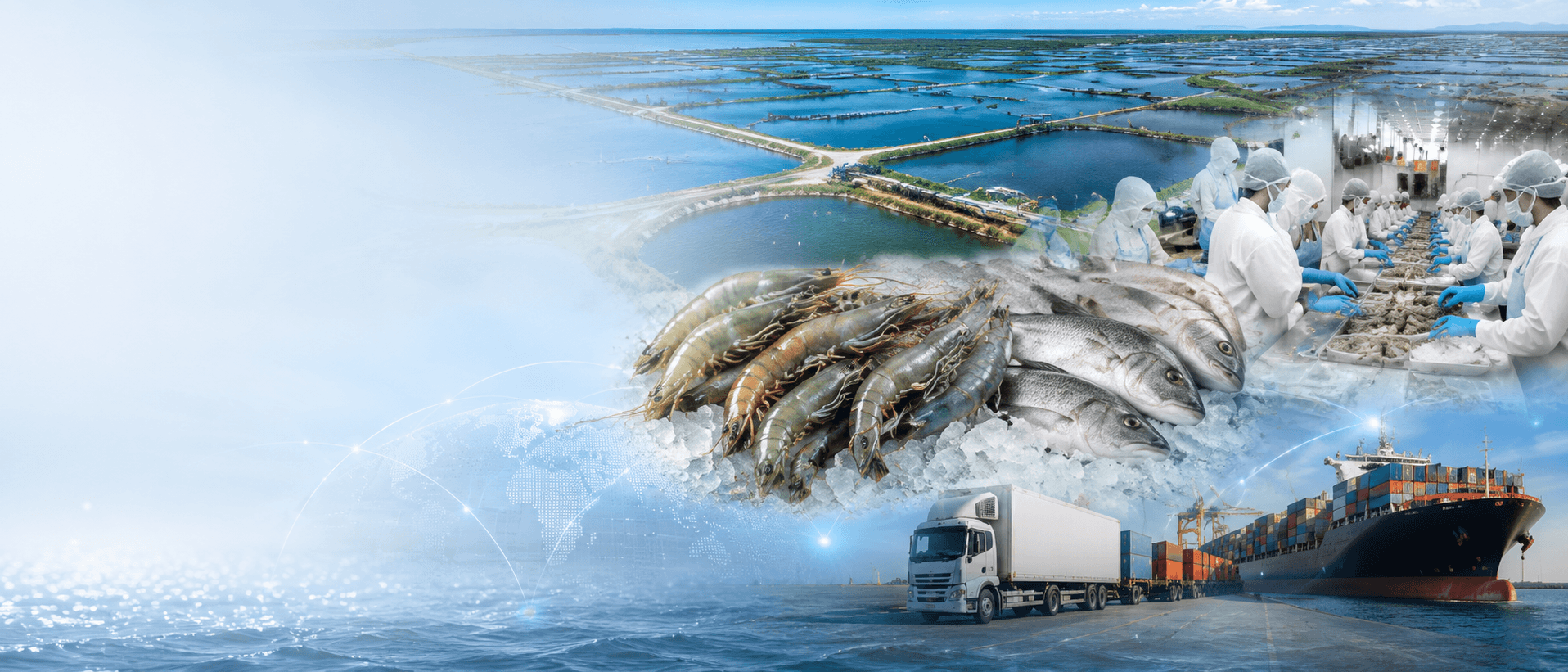 Aerial view of Malaysian aquaculture ponds and coastal seafood farming operations