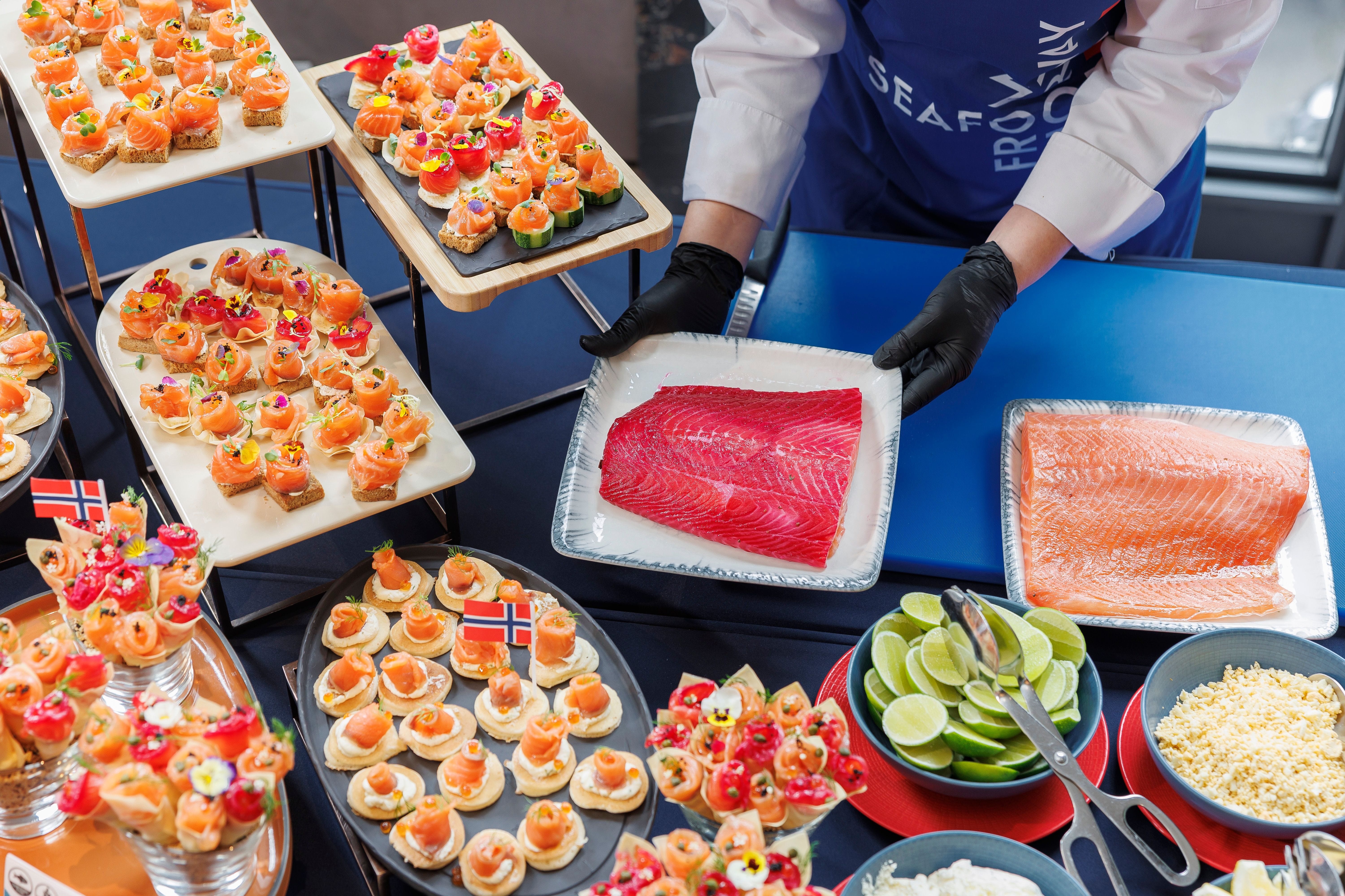 Chef preparing seafood for restaurant food service